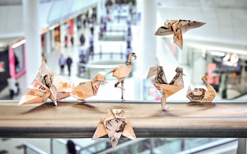Money birds are go at intu Uxbridge as origami money creations are released